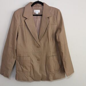 Vintage Newport leather jacket coat button down women M Y2K beige event festival